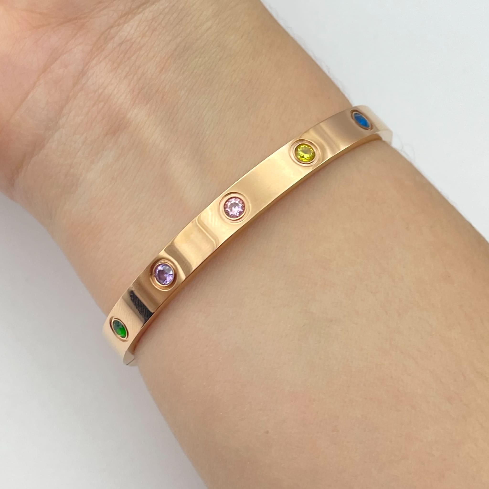 PULSERA LOVE ROSE GOLD ZIRCONIAS RAINBOW